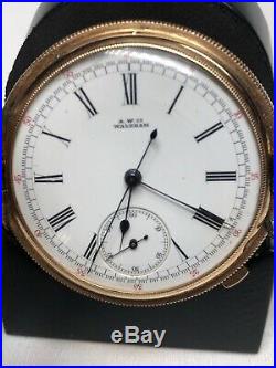 Waltham Hillside Chronograph 14s, 13j Pocket Watch In 14k Gold Hunter Case