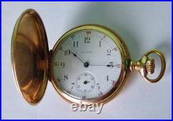 Waltham Hunter Case Pocket Watch 14K Gold Plated Antique 1902