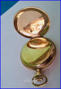 Waltham Hunter Case Pocket Watch 14K Gold Plated Antique 1902