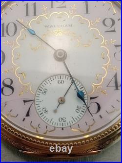 Waltham Pocket Watch 14k Gold Fill Case, Gold Gears, 1920s, 15 Jewel