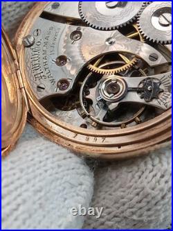 Waltham Pocket Watch 14k Gold Fill Case, Gold Gears, 1920s, 15 Jewel