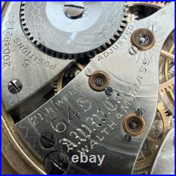 Waltham Railroad Pocket Watch Grade 645 21 Jewel Dual Hour Hands NAWCo 10k case