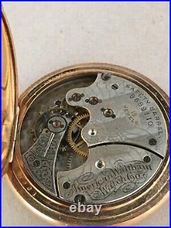 Waltham Seaside Model 1890 Pocket Watch 14k GF Hunter Case and Gold Filled Fob
