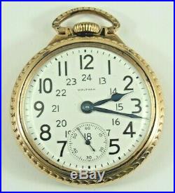 Waltham Vanguard 24 Hour Dial Pocket Watch 23j 16s 1919 10K GF Case, Running