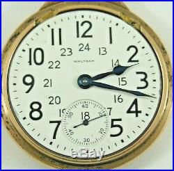Waltham Vanguard 24 Hour Dial Pocket Watch 23j 16s 1919 10K GF Case, Running