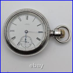 Waltham Wm Ellery 18s Pocket Watch 11J Model 1877 Coin Silver Case Runs 1884