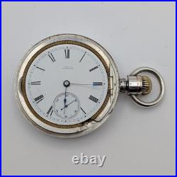 Waltham Wm Ellery 18s Pocket Watch 11J Model 1877 Coin Silver Case Runs 1884