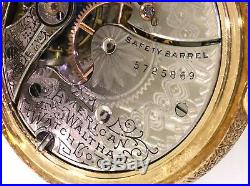 Waltham antique 19c 14K gold enamel hunter's case pocket watch with porcelain dial