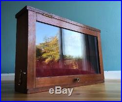 Weighted Antique Mahogany Pocket Watch Display Case Storage Box Glass Fronted