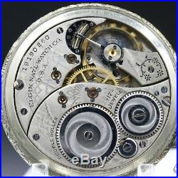 White Gold 1917 ELGIN 17 Jewel Pocket Watch Grade 345 Fancy Case Antique USA 12s
