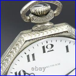 White Gold 1922 WALTHAM Pocket Watch 12s Grade 210 7 Jewels Octagon Case NICE