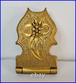 Wooden Pocket Watch Holder Case Gold Wash Ornate Antique 1900's Small Watch