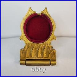 Wooden Pocket Watch Holder Case Gold Wash Ornate Antique 1900's Small Watch