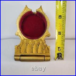 Wooden Pocket Watch Holder Case Gold Wash Ornate Antique 1900's Small Watch