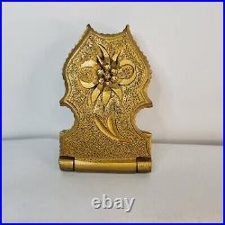 Wooden Pocket Watch Holder Case Gold Wash Ornate Antique 1900's Small Watch