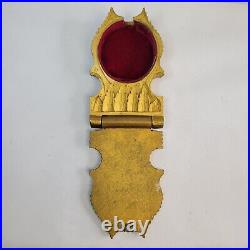 Wooden Pocket Watch Holder Case Gold Wash Ornate Antique 1900's Small Watch