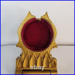 Wooden Pocket Watch Holder Case Gold Wash Ornate Antique 1900's Small Watch
