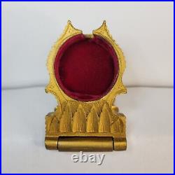 Wooden Pocket Watch Holder Case Gold Wash Ornate Antique 1900's Small Watch