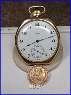 Working Vintage 1928 Elgin 303 12s Gold Filled Barrel Case Pocket Watch