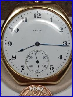 Working Vintage 1928 Elgin 303 12s Gold Filled Barrel Case Pocket Watch