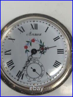 Working Vintage Arnex Mens Manual Pocket Watch Embossed Deer Hunter Case