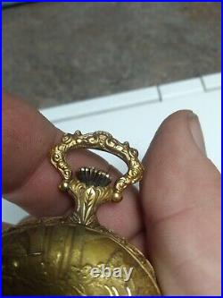 Working Vintage Arnex Mens Manual Pocket Watch Embossed Deer Hunter Case