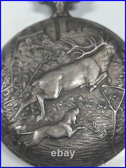 Working Vintage Arnex Mens Manual Pocket Watch Embossed Deer Hunter Case