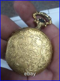 Working Vintage Arnex Mens Manual Pocket Watch Embossed Deer Hunter Case