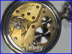 Working Vintage Arnex Mens Manual Pocket Watch Embossed Deer Hunter Case