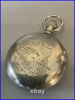 Works! Antique 1898 LOCOMOTIVE Railroad TRAIN CASE 18s WALTHAM 17j MODEL 1883