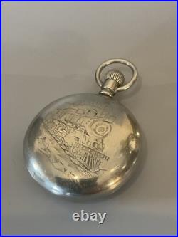 Works! Antique 1898 LOCOMOTIVE Railroad TRAIN CASE 18s WALTHAM 17j MODEL 1883