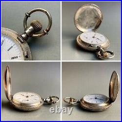 Works vintage pocket watch german silver hunter case manual wind from Japan