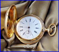 ZENTLER FRERES 18K Gold Hunter Case Minute Repeater Chronograph Pocket Watch 35J