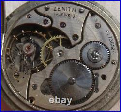 Zenith Chronometer Pocket watch nickel chromiun hunter case 49 mm. In diameter